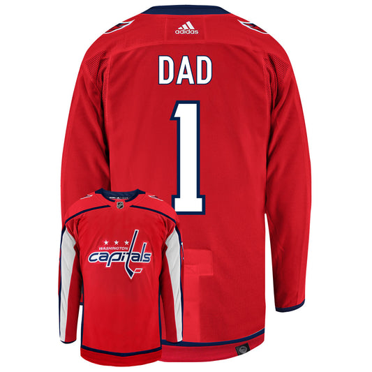 Washington Capitals Dad Number One Adidas Primegreen Authentic NHL Hockey Jersey - Back/Front View