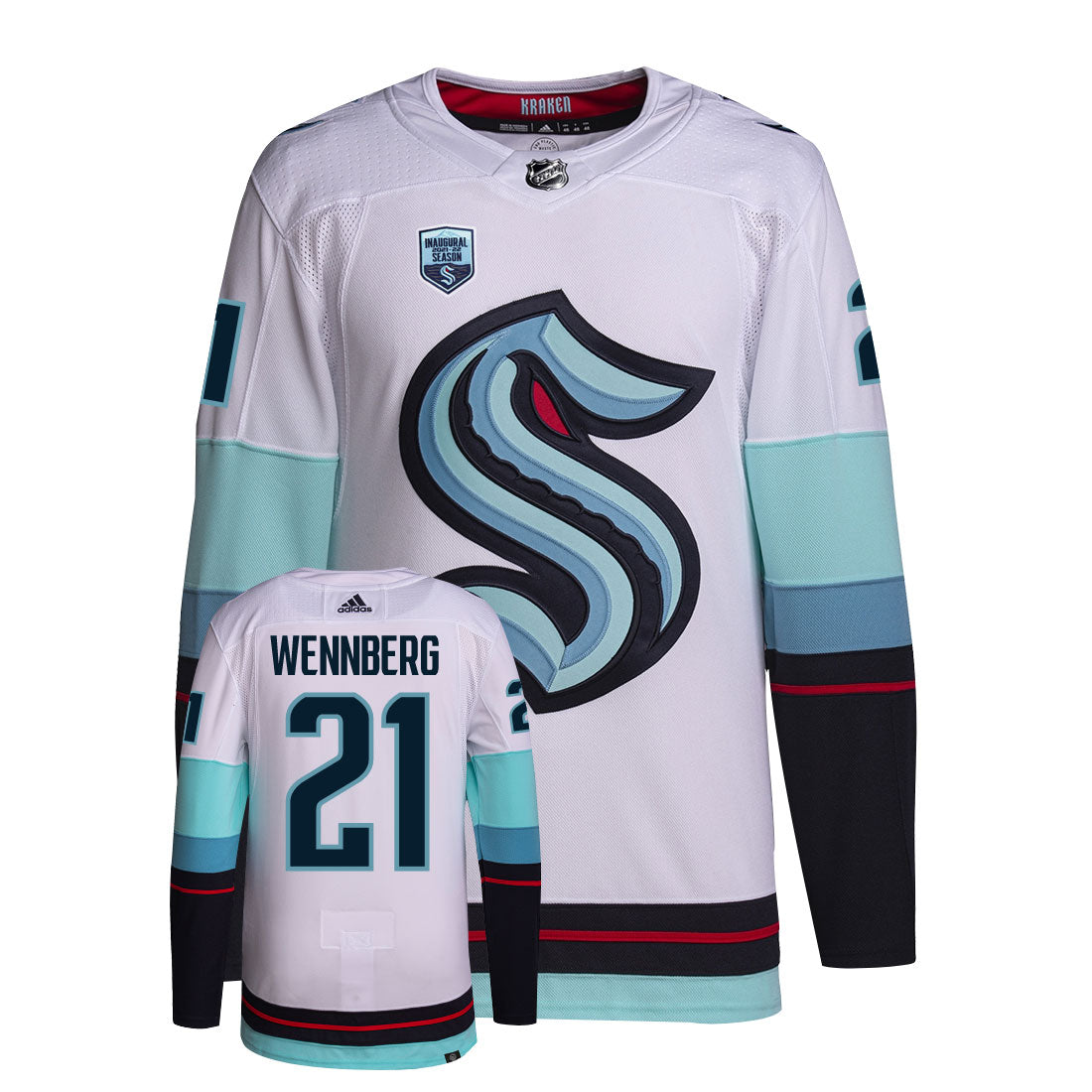 Alex Wennberg Seattle Kraken Adidas Primegreen Authentic Away NHL Hockey Jersey - Front/Back View