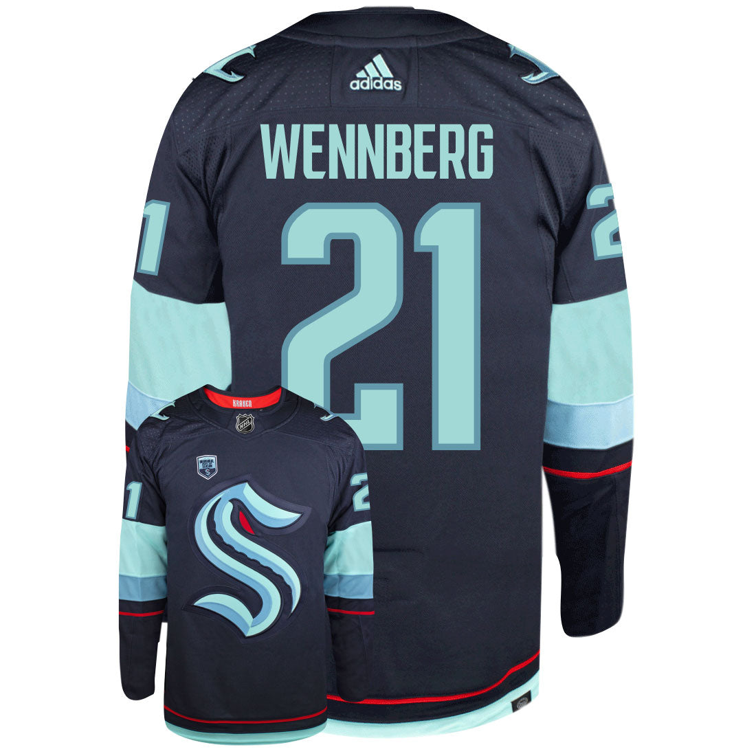 Alex Wennberg Seattle Kraken Adidas Primegreen Authentic Home NHL Hockey Jersey - Back/Front View