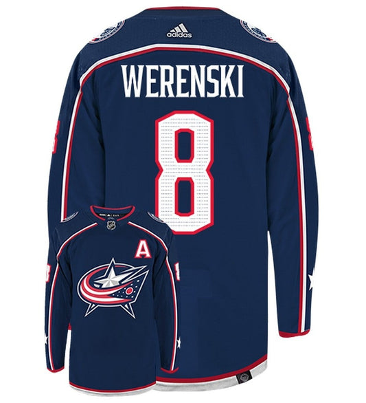 Zach Werenski Columbus Blue Jackets Adidas Primegreen Authentic Home NHL Hockey Jersey - Back/Front View