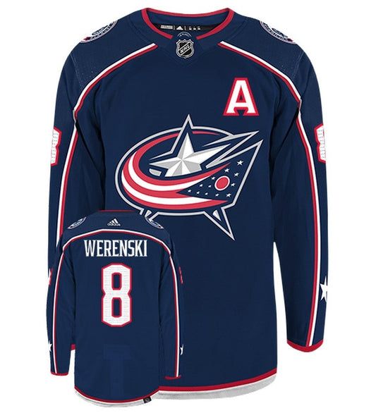 Zach Werenski Columbus Blue Jackets Adidas Primegreen Authentic Home NHL Hockey Jersey - Front/Back View