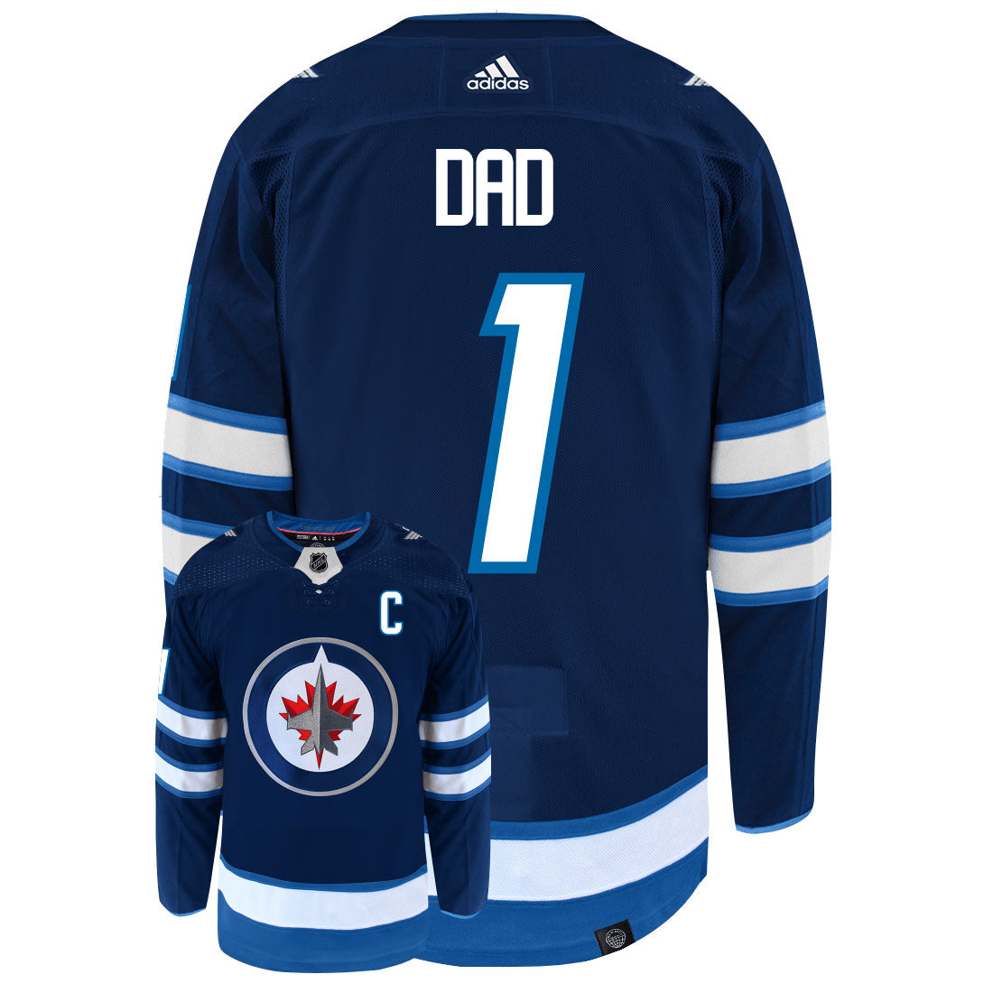Winnipeg Jets Dad Number One Adidas Primegreen Authentic NHL Hockey Jersey Back/Front View