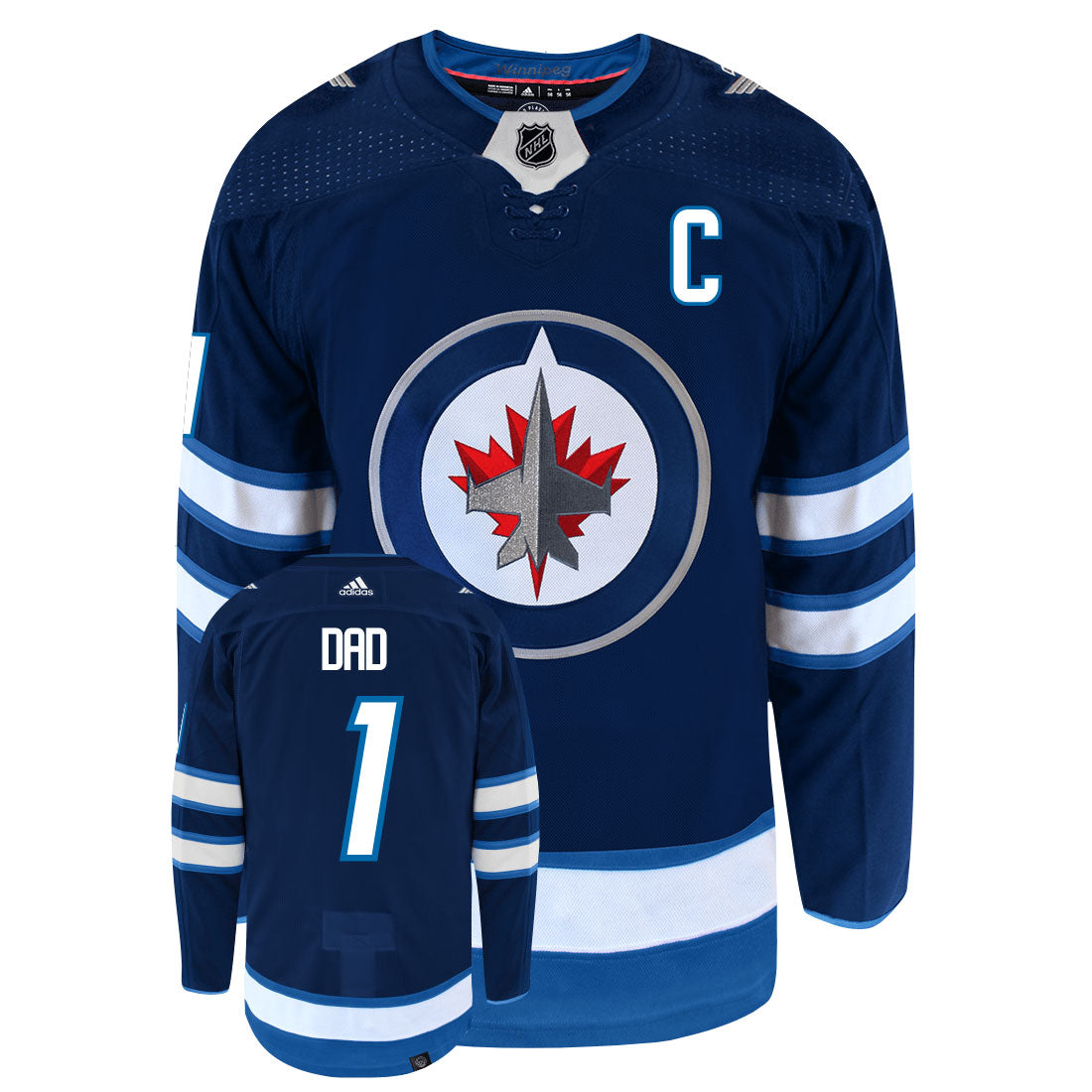 Winnipeg Jets Dad Number One Adidas Primegreen Authentic NHL Hockey Jersey Front/Back View