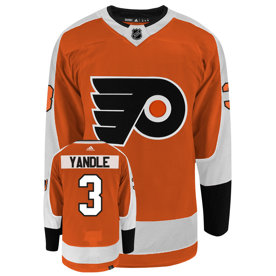 Keith Yandle Philadelphia Flyers Adidas Primegreen Authentic Home NHL Hockey Jersey - Front/Back View