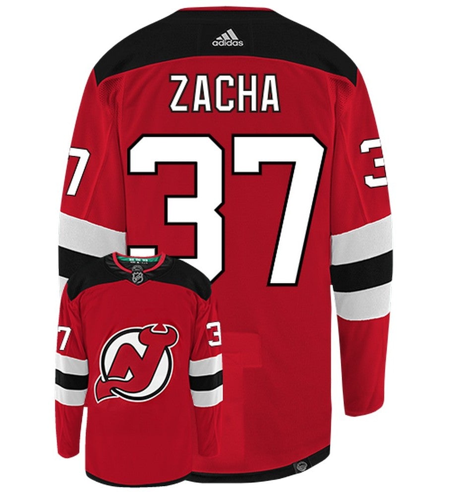 Pavel Zacha New Jersey Devils Adidas Primegreen Authentic Home NHL Hockey Jersey - Back/Front View