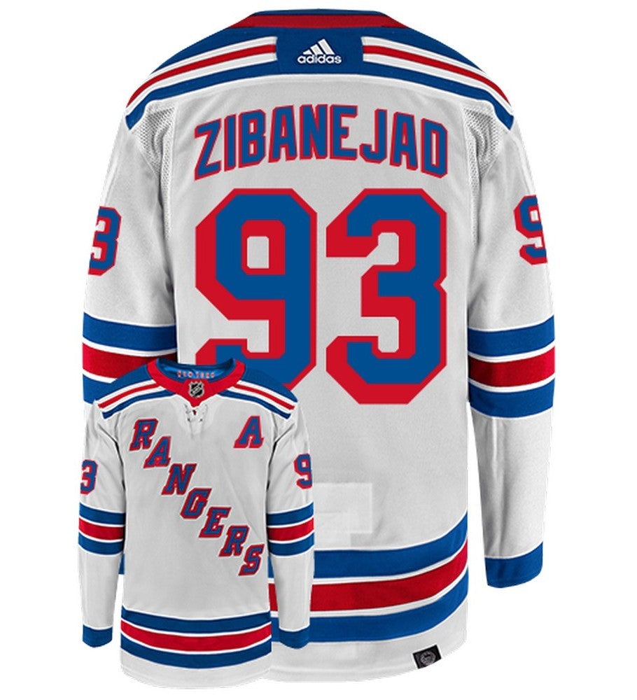 Mika Zibanejad New York Rangers Adidas Primegreen Authentic Away NHL Hockey Jersey - Back/Front View