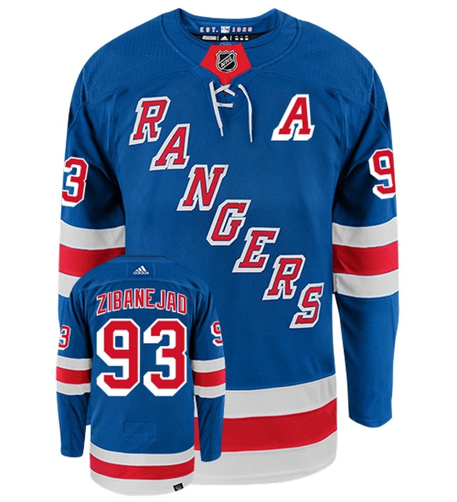 Mika Zibanejad New York Rangers Adidas Primegreen Authentic Home NHL Hockey Jersey - Front/Back View