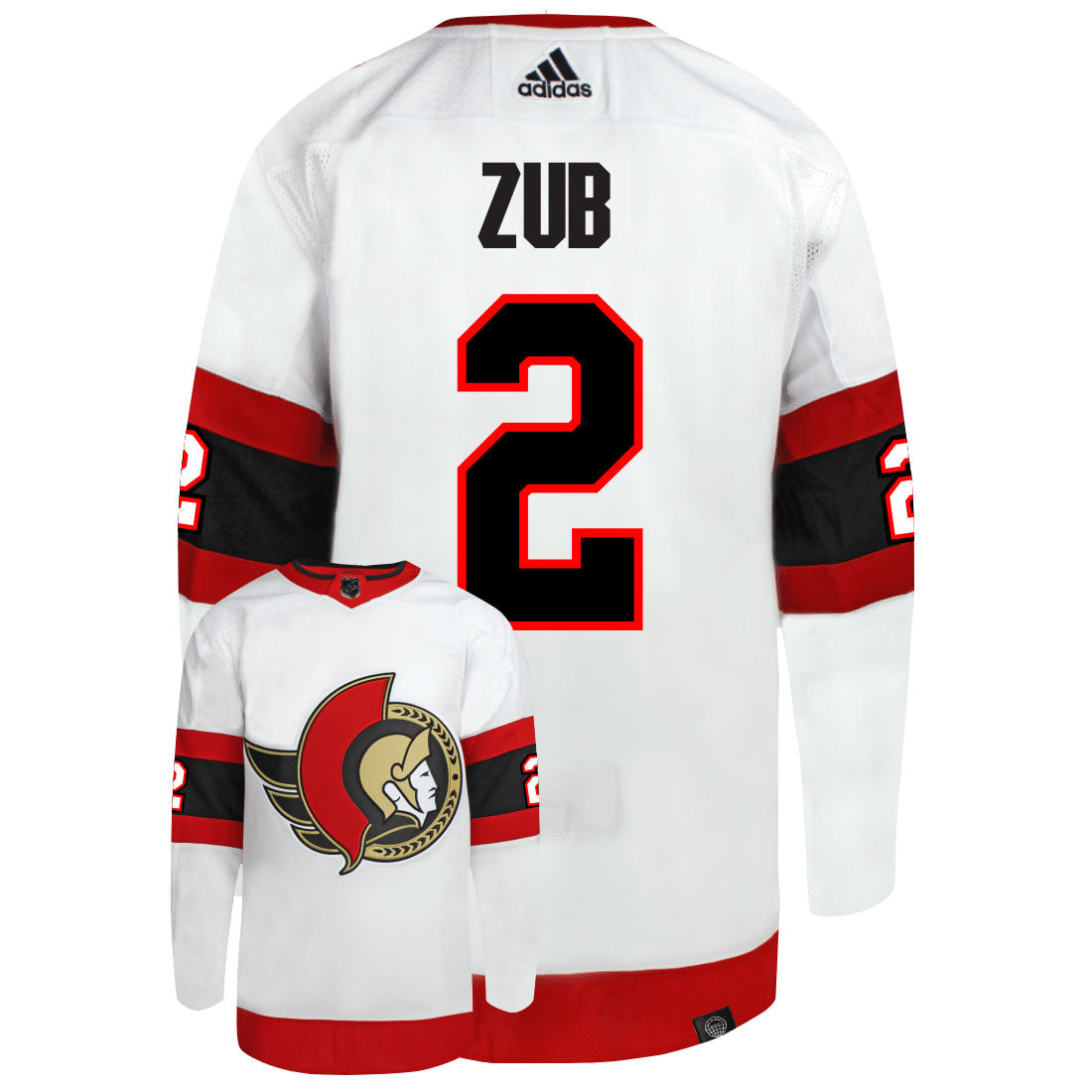 Artem Zub Ottawa Senators Adidas Primegreen Authentic Away NHL Hockey Jersey - Back/Front View