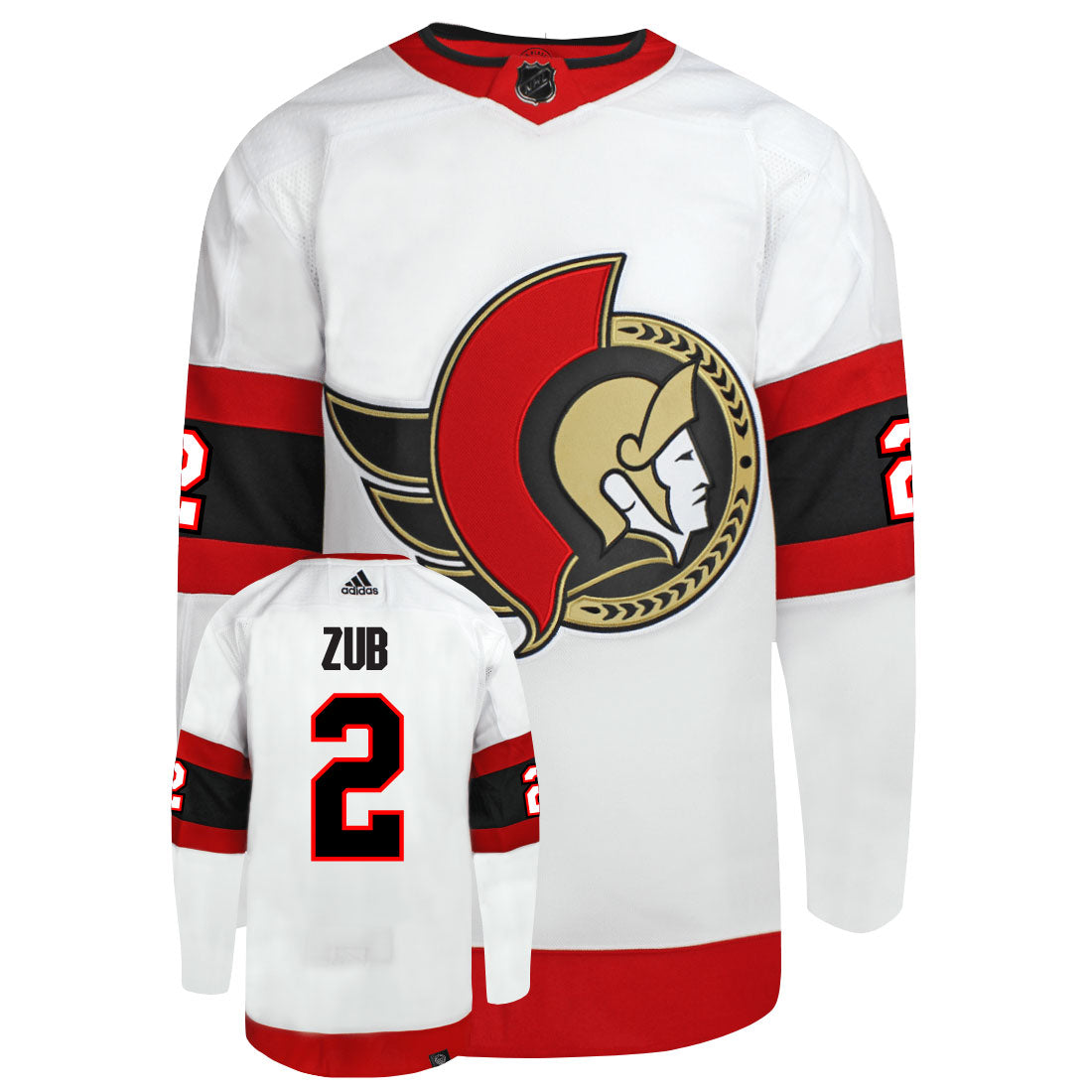 Artem Zub Ottawa Senators Adidas Primegreen Authentic Away NHL Hockey Jersey - Front/Back View