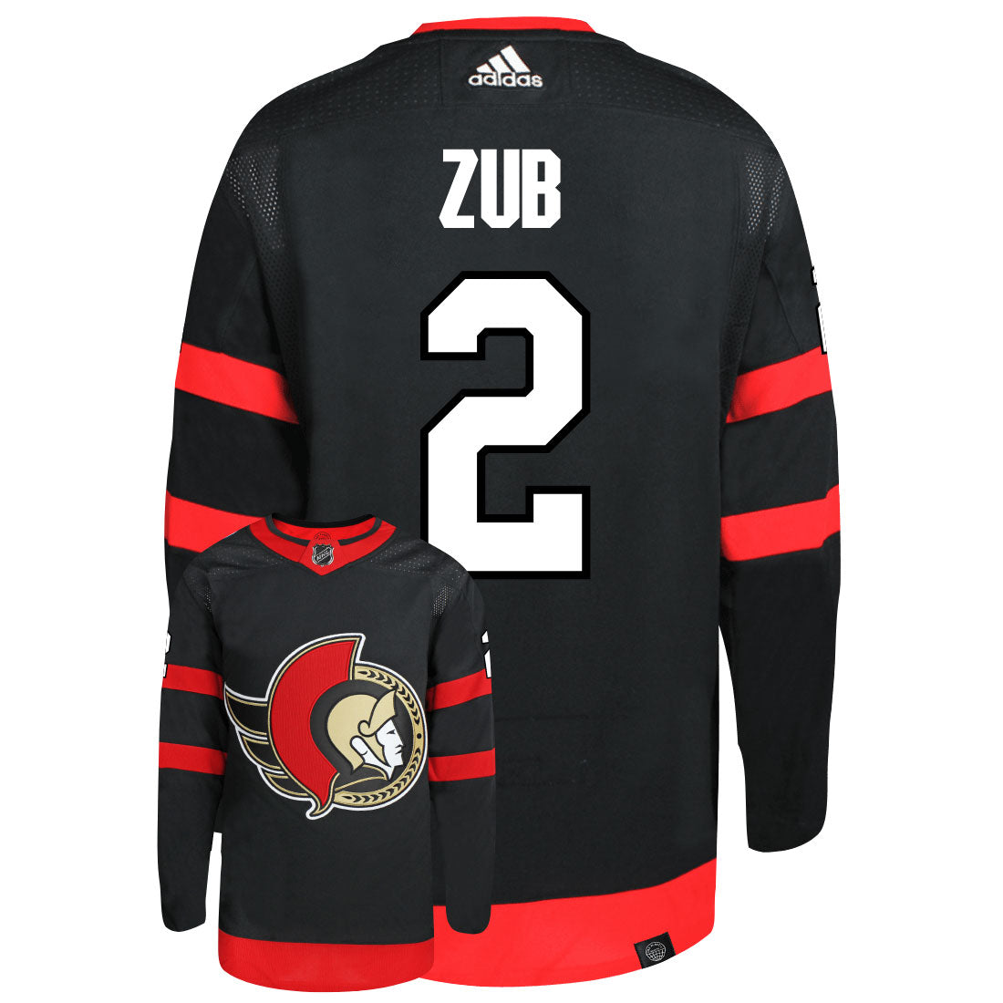 Artem Zub Ottawa Senators Adidas Primegreen Authentic Home NHL Hockey Jersey - Back/Front View