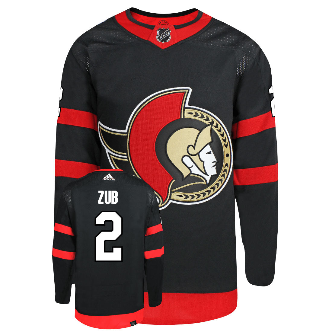 Artem Zub Ottawa Senators Adidas Primegreen Authentic Home NHL Hockey Jersey - Front/Back View