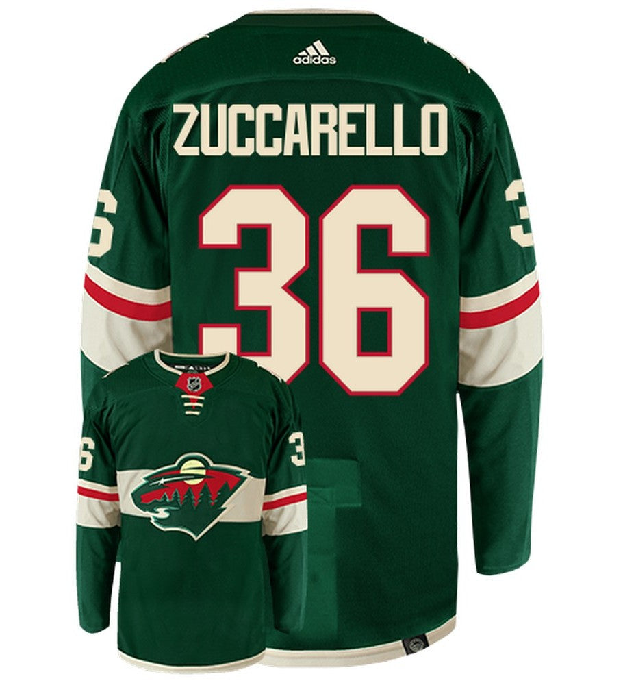 Mats Zuccarello Minnesota Wild Adidas Primegreen Authentic Home NHL Hockey Jersey - Back/Front View