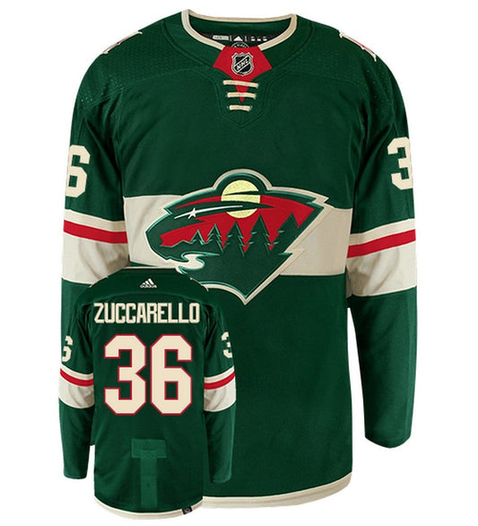 Mats Zuccarello Minnesota Wild Adidas Primegreen Authentic Home NHL Hockey Jersey - Front/Back View